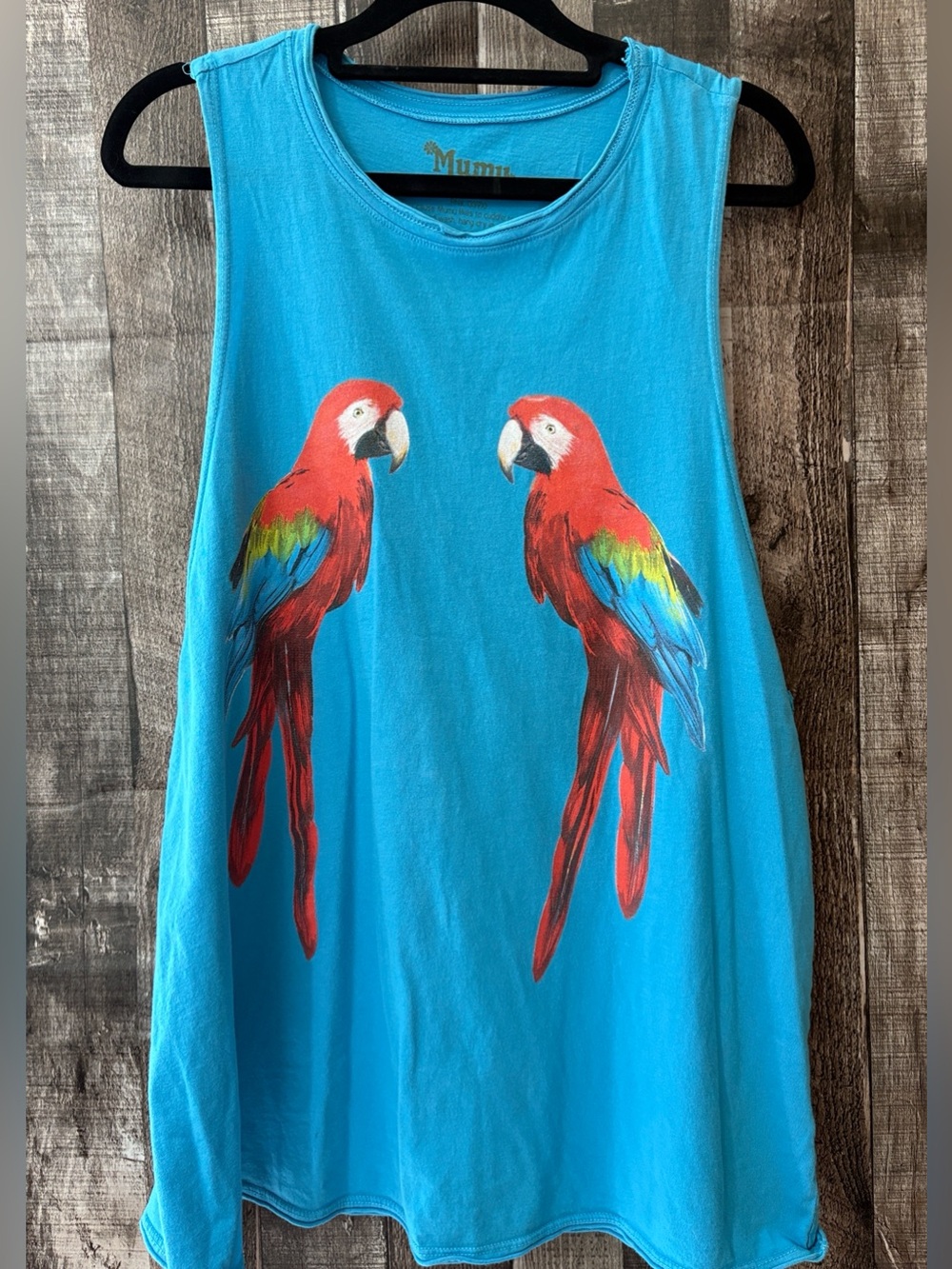 Show Me Your MuMu Mellow Polly parrot blue muscle tank
